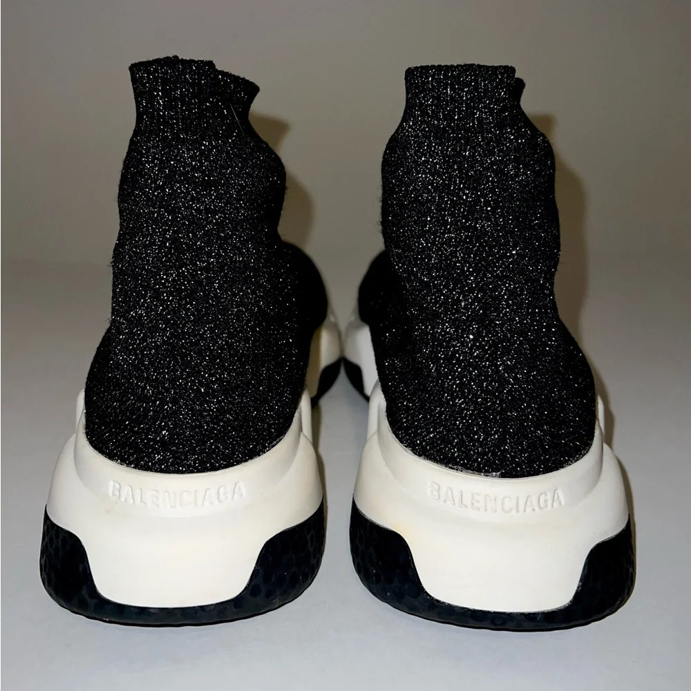 Balenciaga Women Speed Sock Trainer Black Sparkle Runner Sneakers - Picture 3 of 6